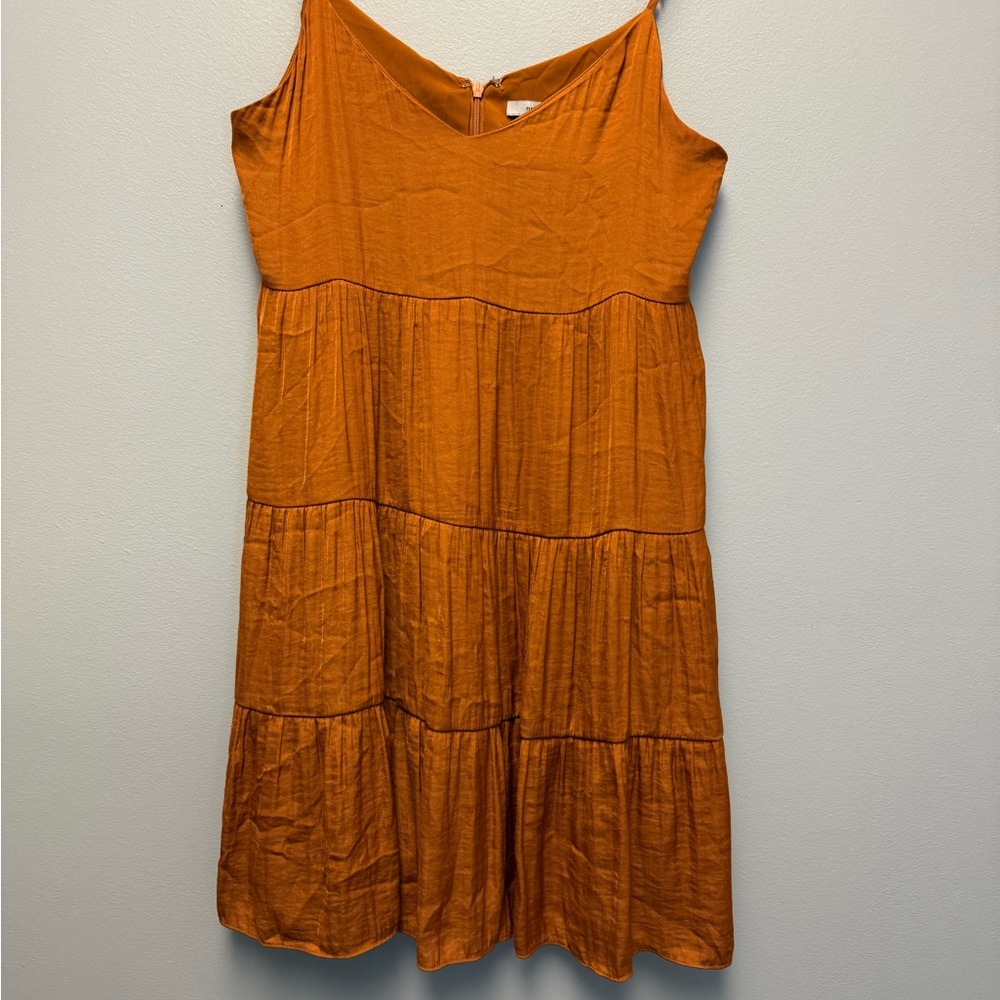Naked Zebra Burnt Orange V-Neck Tiered Sleeveless Flare Mini Dress Size S